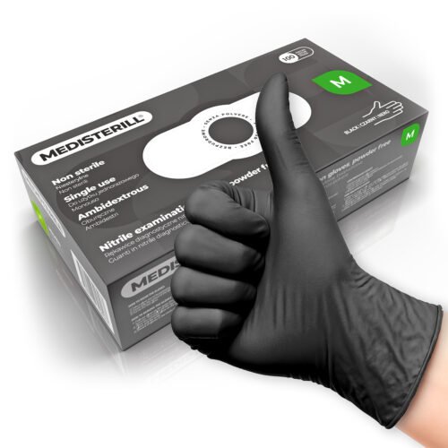 Rękawiczki nitrylowe jednorazowe, bezpudrowe Medisterill, jednorazowe, 100szt. rozmiar M, black