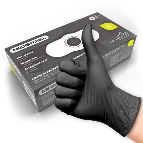 Rękawiczki jednorazowe, nitrylowe, bezpudrowe Medisterill, jednorazowe, 100szt. rozmiar S, black