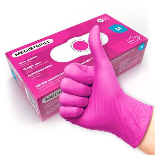 Rękawiczki nitrylowe bezpudrowe Medisterill, 100szt. rozmiar M, magenta
