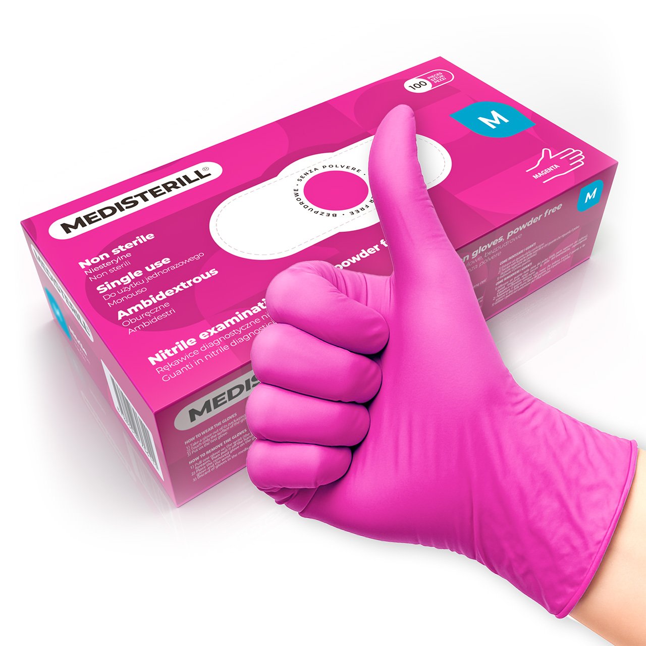 Rękawiczki nitrylowe bezpudrowe Medisterill, 100szt. rozmiar M, magenta